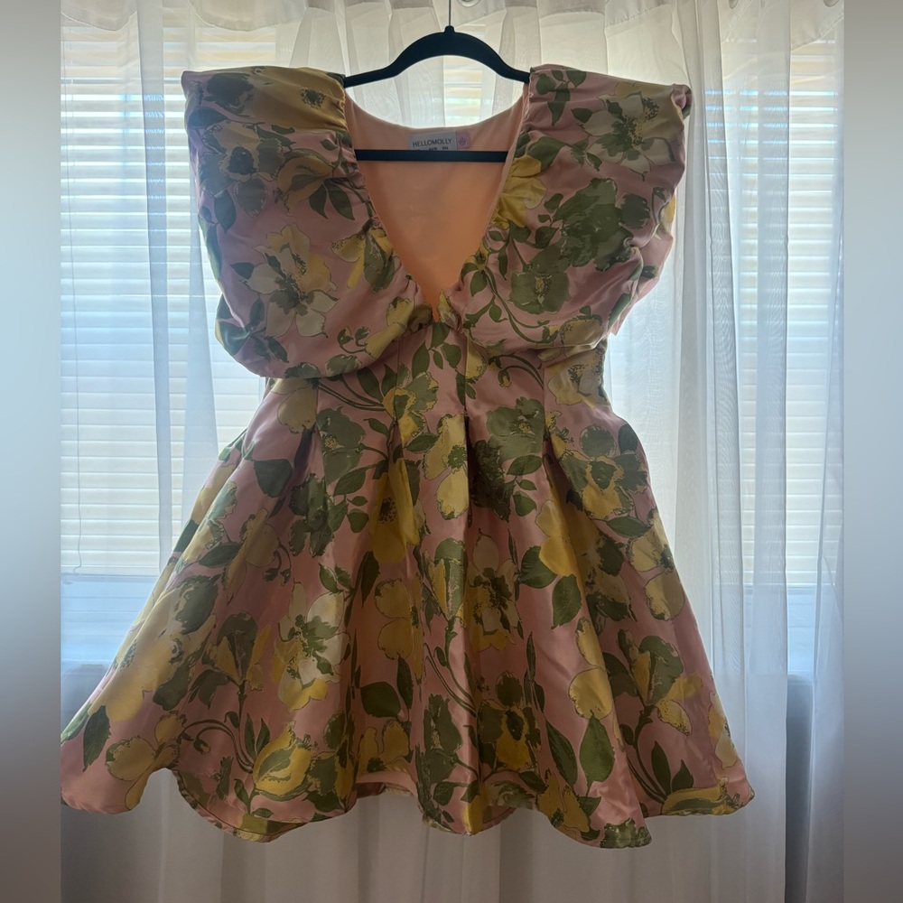 Pink and yellow peplum dress